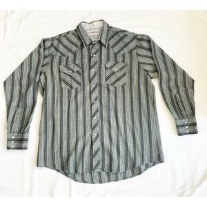 Vtg Corral West Ranch Wear Shirt Men 17.5" 36 Gray Stripe Pearl Snap Western